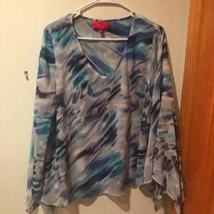 Jennifer Lopez Blue Marble Flowy Blouse | Size: L